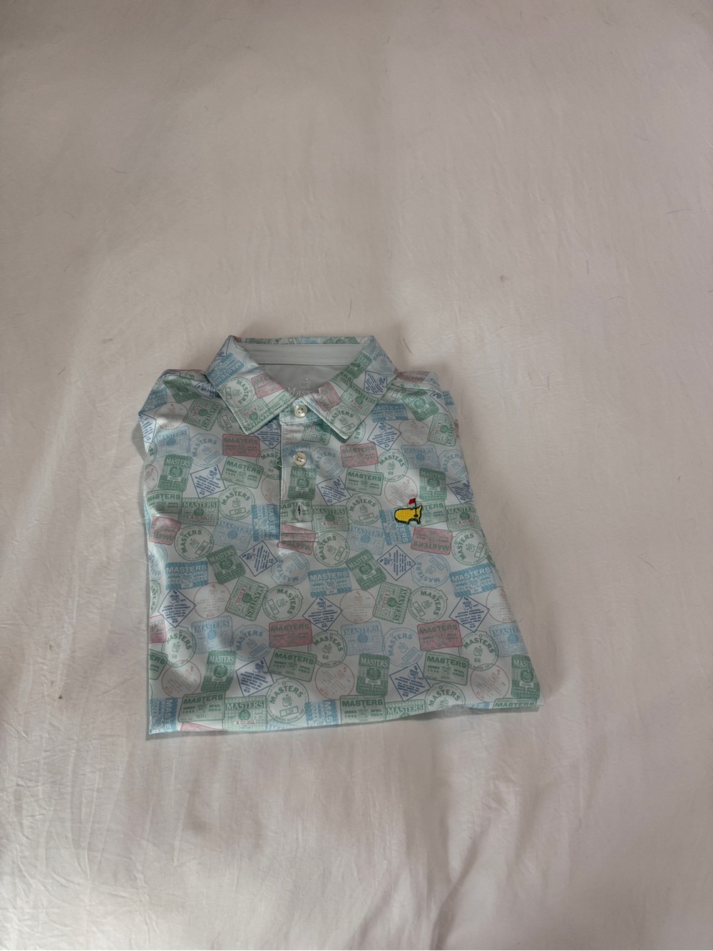 Masters Kids Polo Shirt – Youth Medium – Augusta Golf Stamp Print